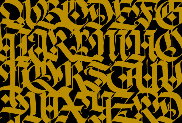 哥特式风格的图案、装饰。字母表。所有元素都单独存储。书法和刻字。中世纪拉丁字母。图形元素。面料和包装的设计。图片下载