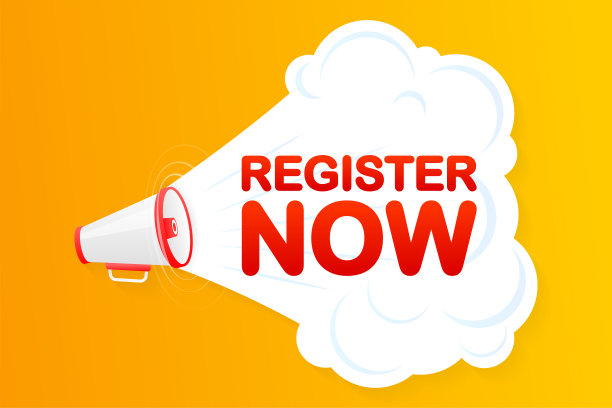 黄色喇叭横幅：立即注册标志矢量素材图片下载