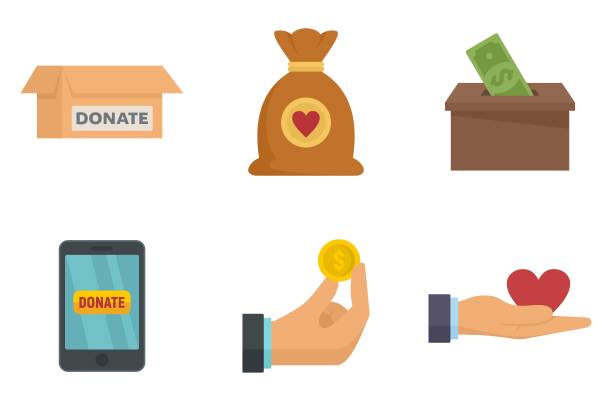 捐赠图标设置平面矢量孤立图片下载