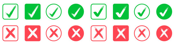 绿色的复选标记图标和红色的十字标记。清单标志，批准徽章，矢量图图片下载