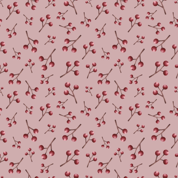 无缝图案红色浆果，花楸枝，手绘水彩。图片下载