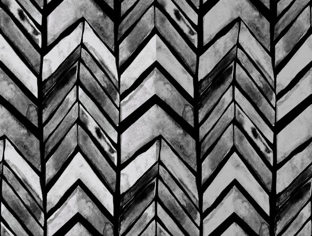 无缝抽象图案与几何之字形绘制在黑白色调的水彩图片下载