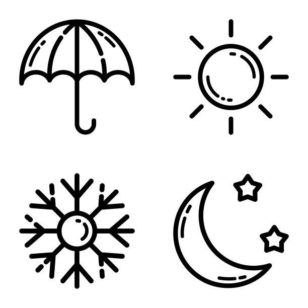 天气平面图标设置孤立在白色背景上图片下载