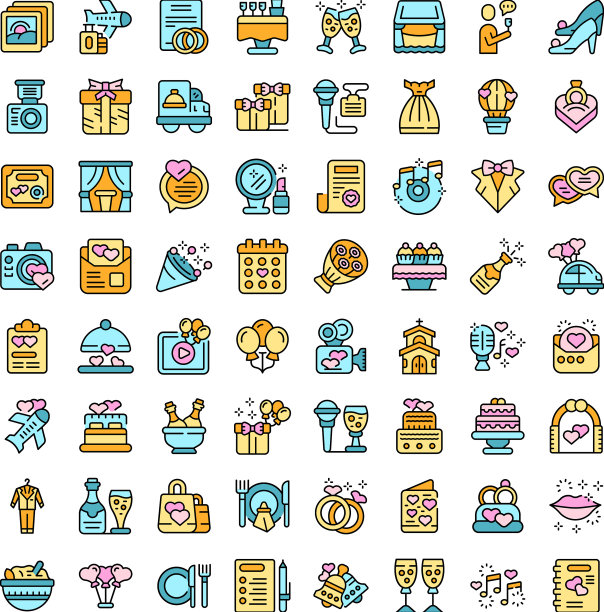 婚礼服务图标集平图片下载