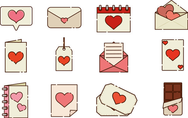 一套不同的情人节平面设计图标图片下载