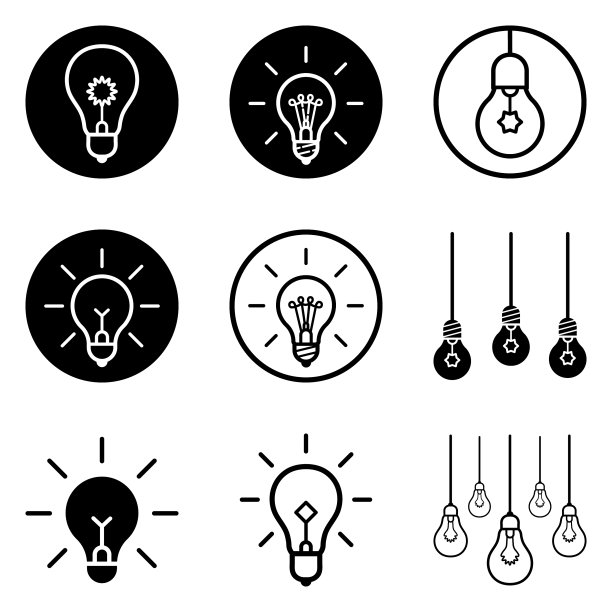 灯泡3平面图标设置孤立在白色背景上图片下载