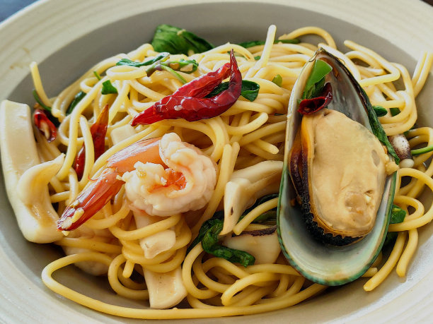 辣海鲜意大利面，炒海鲜意大利面图片下载