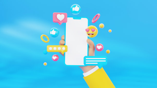 社交图标的3D渲染与手周围的电话蓝色图片下载