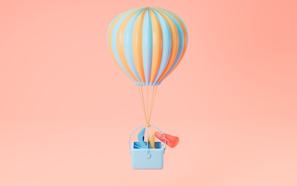 热气球，购物，3d渲染。图片下载