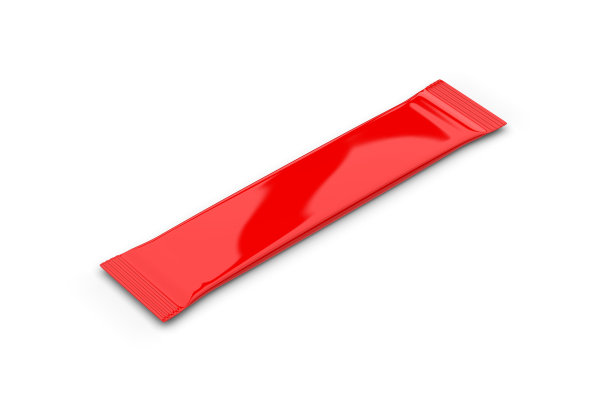 用于咖啡、可可、糖等产品的贴面小袋包装，空白包装模型模板，3D渲染插图。图片下载