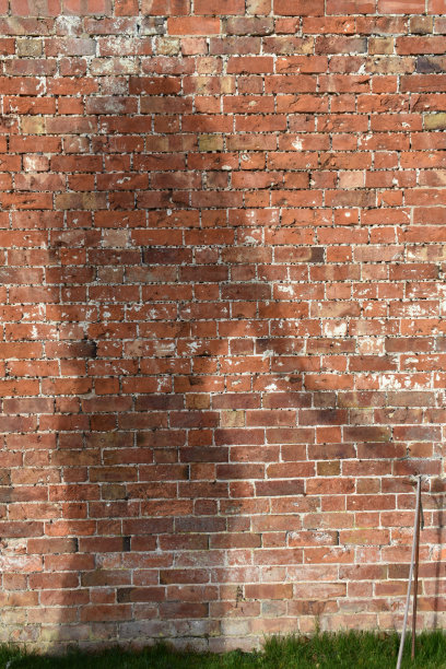 在春天的一个阳光明媚的日子里，一个女人的黑色影子在一堵红色的旧砖墙上的特写图片下载