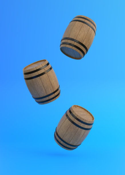 木桶在黄色背景下飞行图片下载