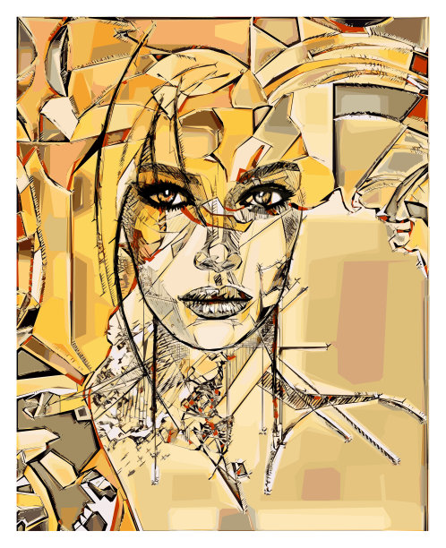 美丽的年轻女子在黄色的垃圾背景上图片下载