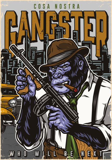 印有题字的大猩猩黑帮海报图片下载