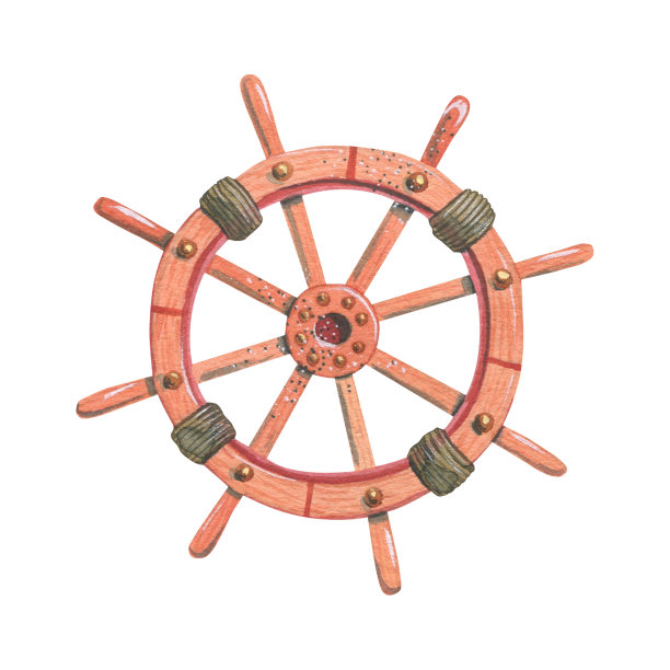 以海钓为主题的水彩插画。方向盘是粉红色的图片下载