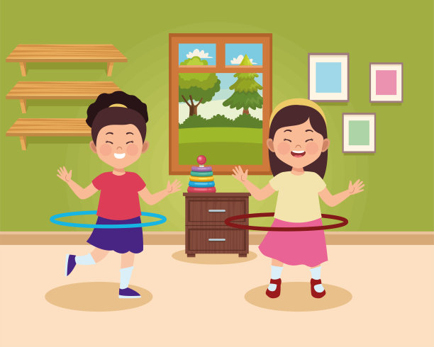 女孩夫妇练习呼啦圈的场景图片下载