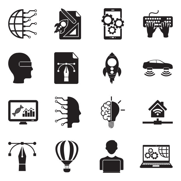 创新科技图标。黑色的平面设计。矢量插图。图片下载