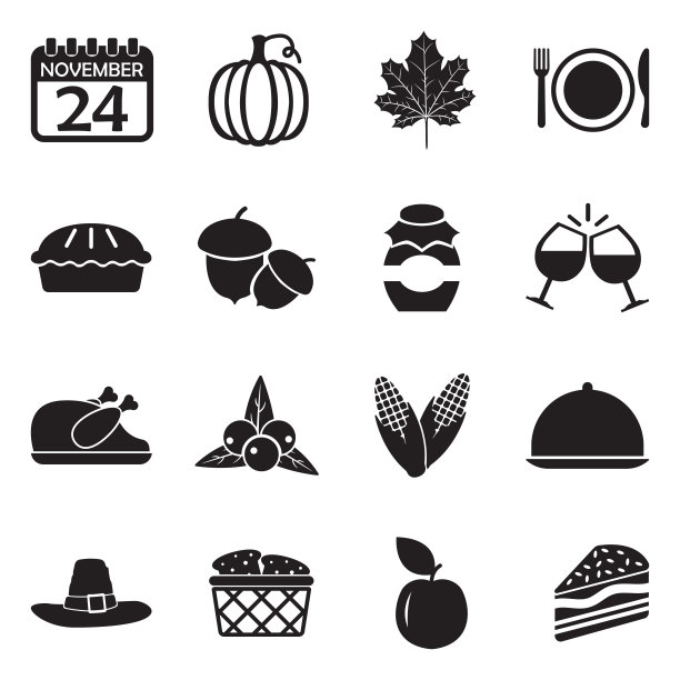 感恩节的图标。黑色的平面设计。矢量插图。图片下载