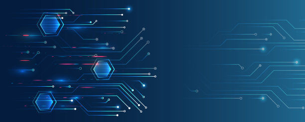 摘要六边形科学在蓝色背景上。高科技数字技术和工程概念。广泛的科幻小说模板与多边形。图片下载