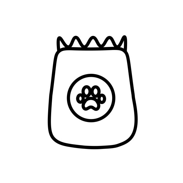 袋子食品宠物食品标志包装狗或猫爪印宠物图标孤立的宠物包装标志食品动物轮廓孤立矢量图像在白色背景图片下载