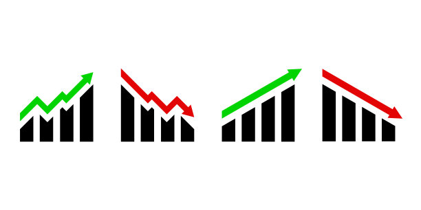 利润增长绿色和红色箭头矢量图标设置。增长图和下降图。图表增加利润和成功图片下载