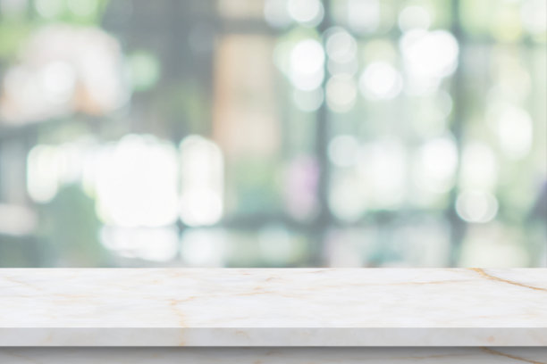 大理石桌面与模糊厨房咖啡厅餐厅内部背景图片下载