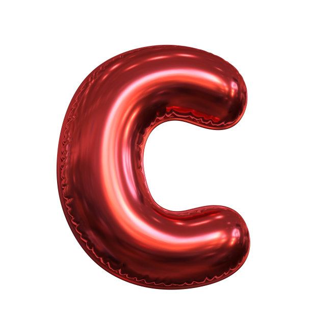 粉色金属气球字体3d渲染，字母C图片下载