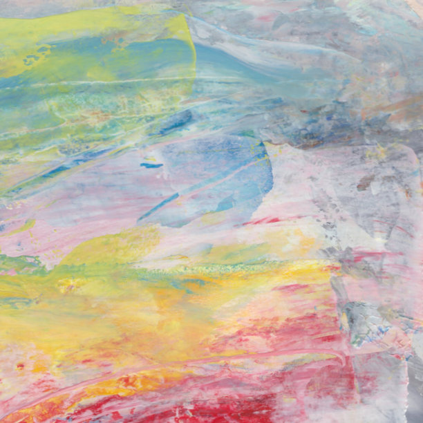 抽象绘画。彩色的艺术品与生动的笔触在红色，蓝色，黄色，粉色和白色。现代艺术纹理。丙烯画背景图片下载