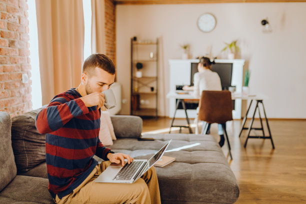 年轻夫妇喜欢在一起工作图片下载