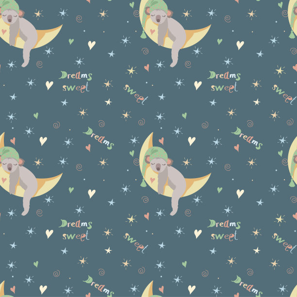 戴着帽子的婴儿图案考拉睡在黑暗的月亮上图片下载