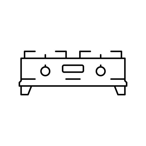 炉子厨房设备线条图标矢量插图图片下载