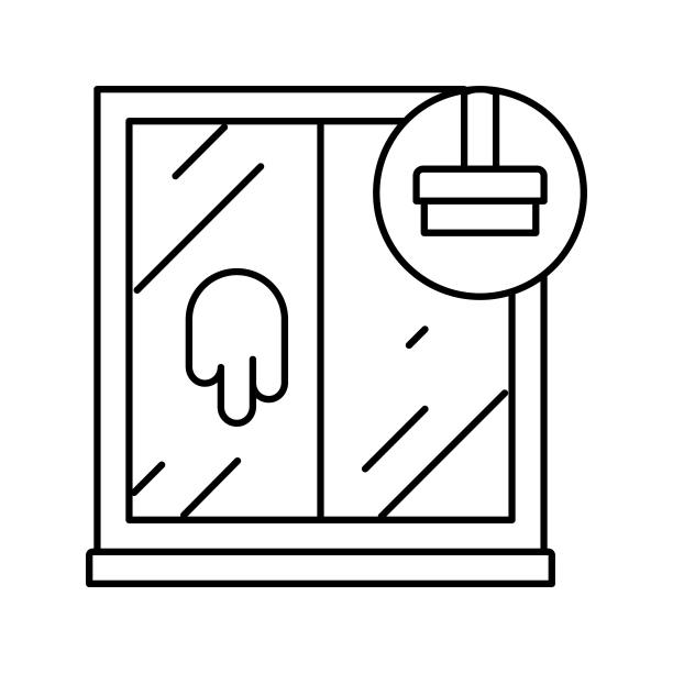 窗口清理线图标矢量插图图片下载