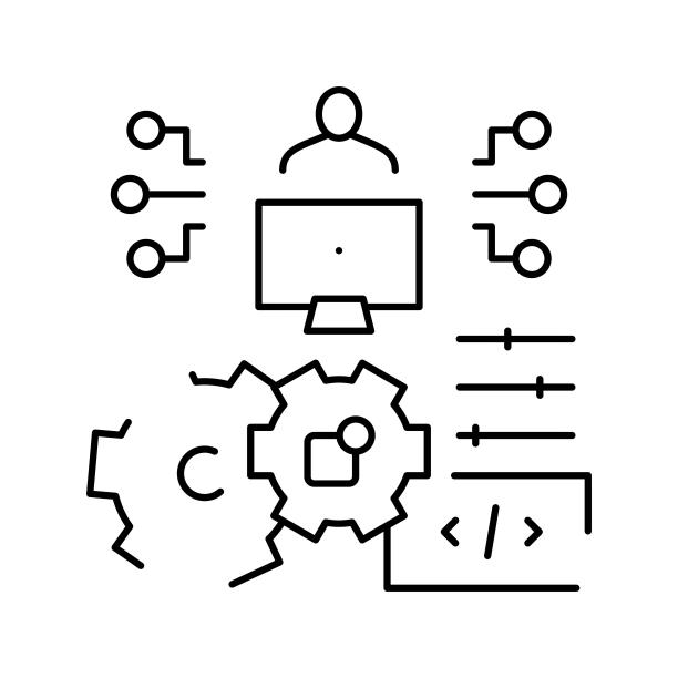 ERP软件开发线条图标矢量图图片下载