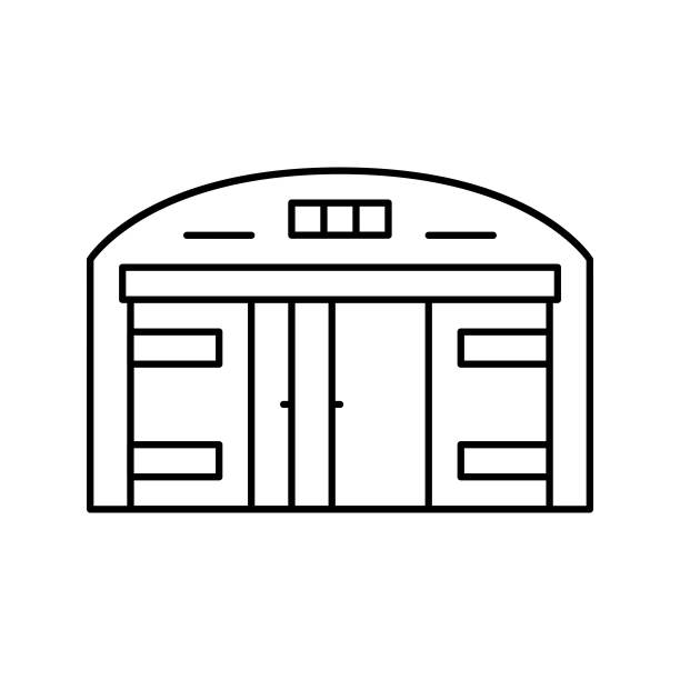 仓库建设线图标矢量插图图片下载