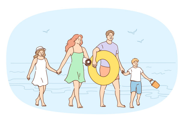 阖家欢乐，带着孩子享受夏日海洋假期图片下载