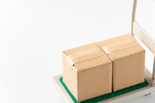 微型手卡车和纸板盒在白色背景图片下载