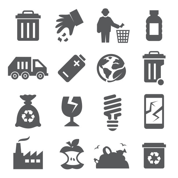 垃圾图标设置在白色背景图片下载