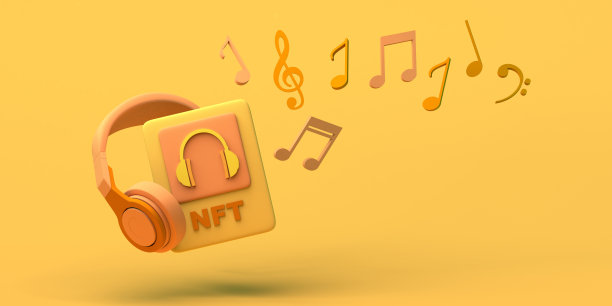 数字艺术的不可替代的标志。使用耳机和区块链上的乐谱进行音乐的非功能性分析。3 d演示。副本的空间。图片下载