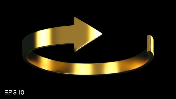 金箭旋转孤立在黑色背景上。矢量箭头按钮符号。矢量图图片下载