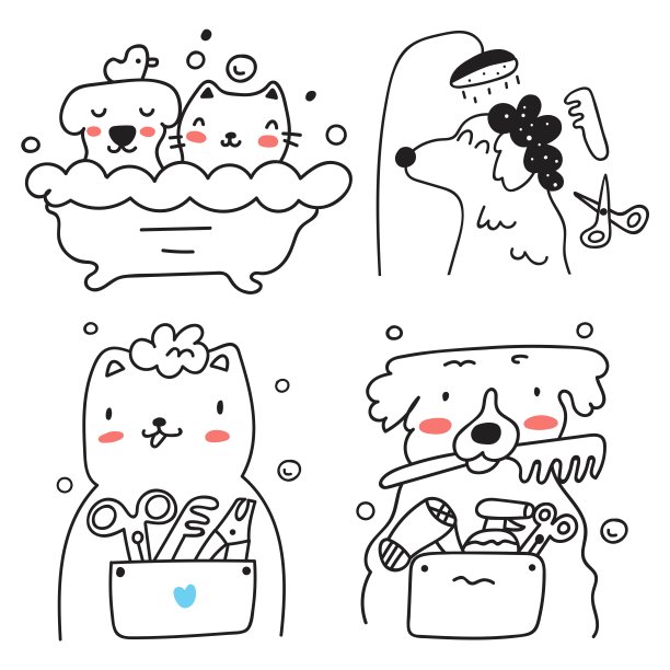 宠物美容。大纲图标的集合。图片下载