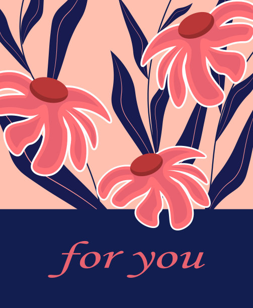 带有粉红色花朵的装饰卡片，上面有文字的位置。图片下载