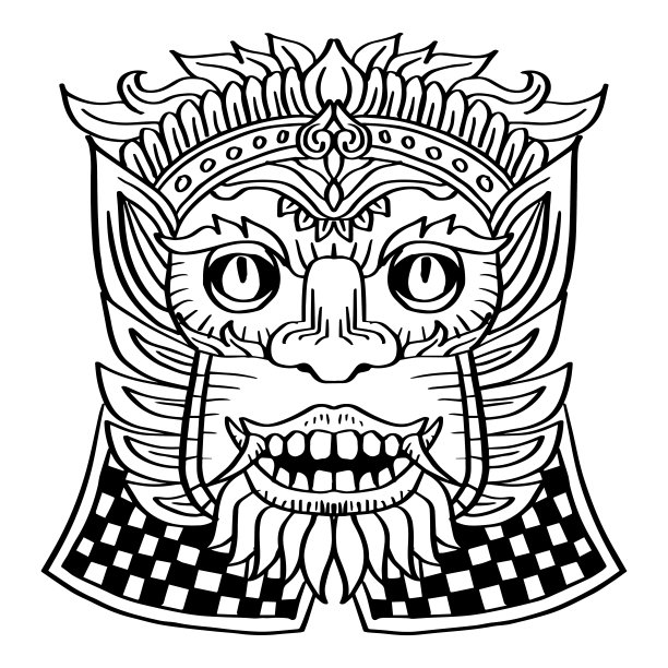 巴厘岛面具插图黑白。图片下载