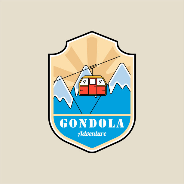 缆车或贡多拉徽章标志现代复古矢量插图模板图标图形设计。交通、商务、旅游、度假、登山标志及标志图片下载