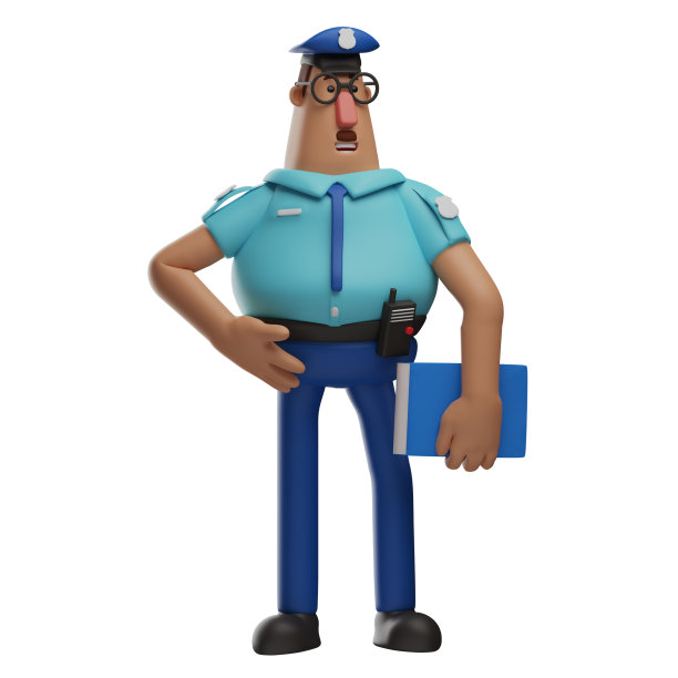 身着蓝色制服的3D专业警察角色图片下载