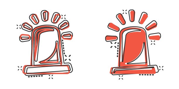 紧急警报图标在漫画风格。警报灯卡通矢量插图孤立的背景。警用紧急喷溅效果标牌经营理念。图片下载