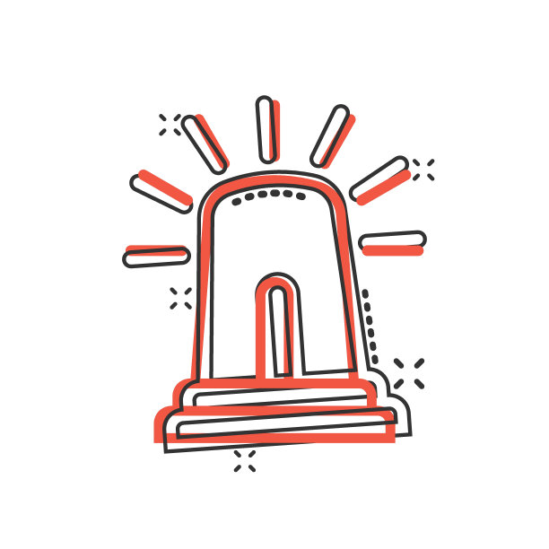 紧急警报图标在漫画风格。警报灯卡通矢量插图孤立的背景。警用紧急喷溅效果标牌经营理念。图片下载