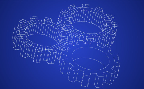 向量插图齿轮线艺术在蓝色背景上代表一个蓝色的蓝图图片下载