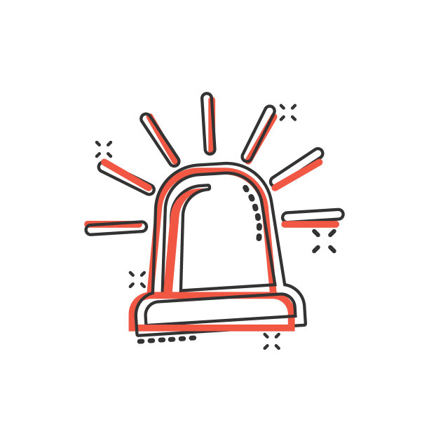 紧急警报图标在漫画风格。警报灯卡通矢量插图孤立的背景。警用紧急喷溅效果标牌经营理念。图片下载