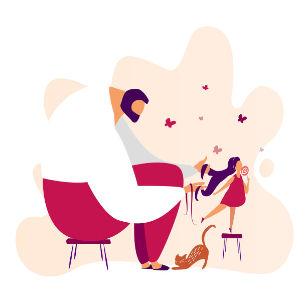 小女儿正被她父亲编辫子。图片下载