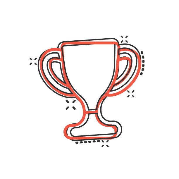 奖杯图标在漫画风格。杯子奖漫画向量插图孤立的背景。奖励飞溅效果标识的经营理念。图片下载